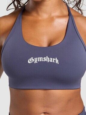 Gymshark Strength Department  Racerback Graphic Sports Bra in Slate Blue M